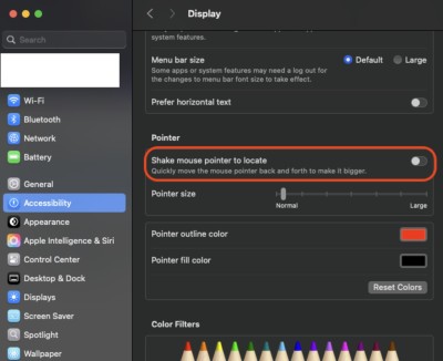 SETTINGS &gt; ACCESSIBILITY &gt; DISPLAY then scroll down to POINTER